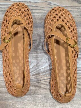 Woven Mary Jane Flats with Memory Foam Insoles, Tan